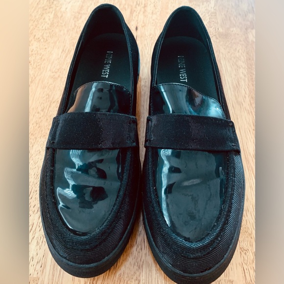 Nine West Black Metallic Platform Loafers - Picture 2 of 8